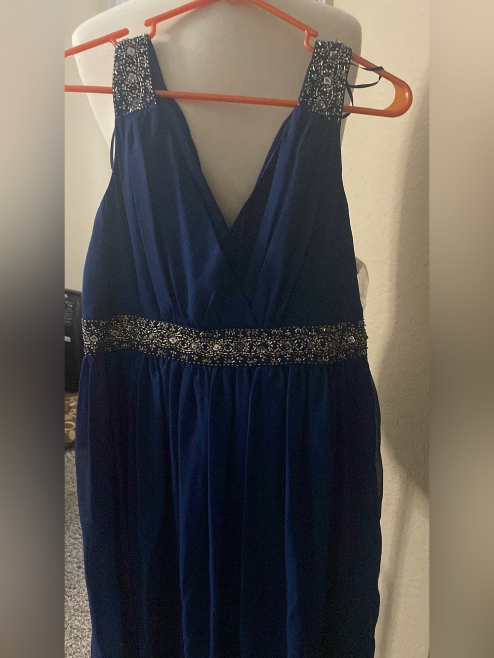 R&M Richards Royal Blue Evening Dress with Beaded Detail